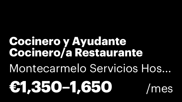 Cocinero y Ayudante Cocinero/a Restaurante Montecarmelo
