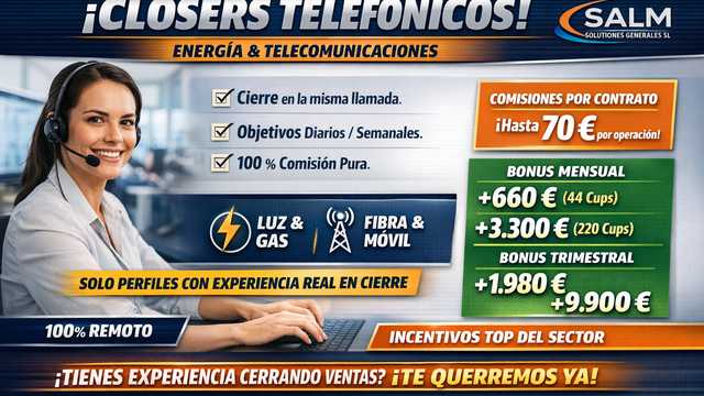 Teleoperador/a comercial experiencia venta energía 100%remoto