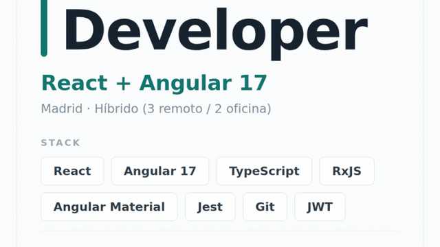Frontend Engineer (React + Angular) — Híbrido Madrid