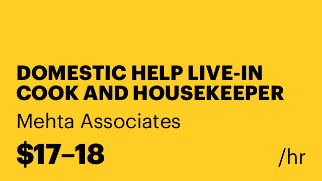 DOMESTIC HELP LIVE-IN COOK AND HOUSEKEEPER IN WARREN NEW JERSEY