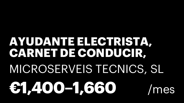 AYUDANTE ELECTRISTA, CARNET DE CONDUCIR, CON DISCAPACIDAD MÍNIMO 33%