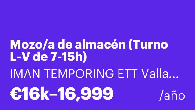 Mozo/a de almacén (Turno L-V de 7-15h)
