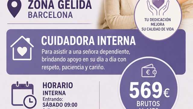 Cuidadora interna fin de semana GÉLIDA BARCELONA