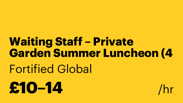 Waiting Staff – Private Garden Summer Luncheon (4 Hours)