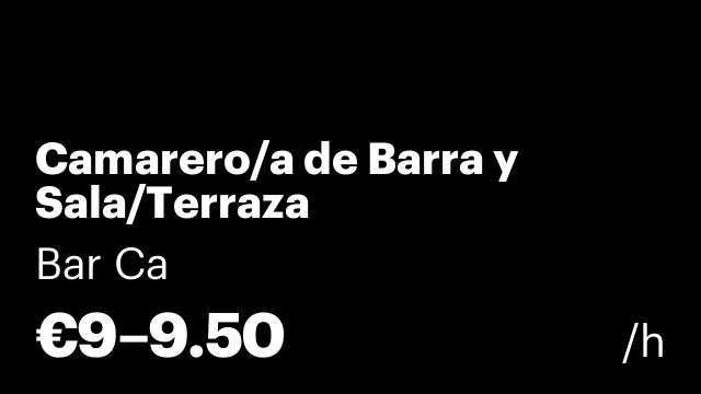 Camarero/a de Barra y Sala/Terraza