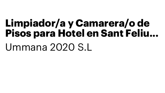 Limpiador/a y Camarera/o de Pisos para Hotel en Sant Feliu de Guíxols