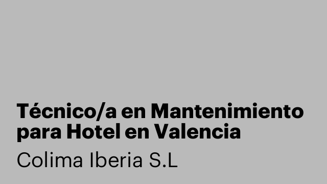 Técnico/a en Mantenimiento para Hotel en Valencia