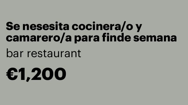 Se nesesita cocinera/o y camarero/a para finde semana