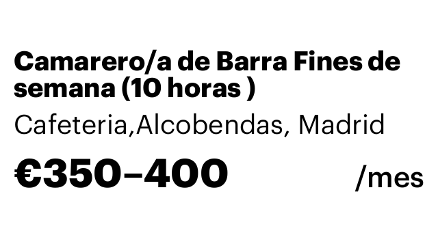 Camarero/a de Barra Fines de semana (10 horas )