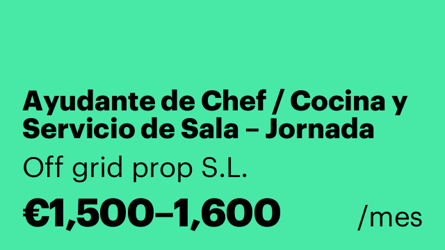 Ayudante de Chef / Cocina y Servicio de Sala – Jornada Completa