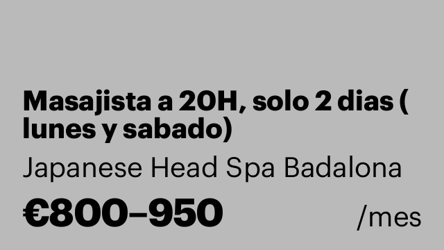 Masajista a 20H, solo 2 dias ( lunes y sabado)