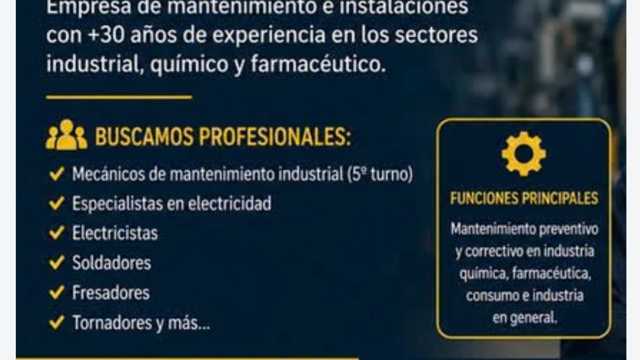 Mecánico de mantenimiento industrial, Electricista, Soldador, Fresador
