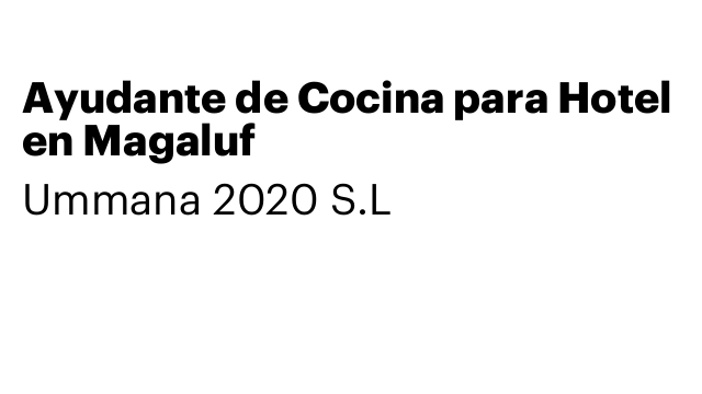 Ayudante de Cocina para Hotel en Magaluf