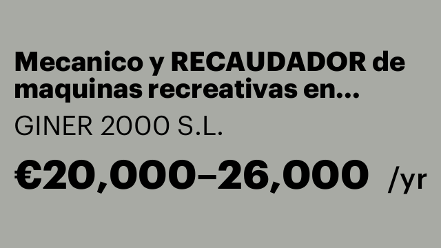 Mecanico y RECAUDADOR de maquinas recreativas en hosteleria.