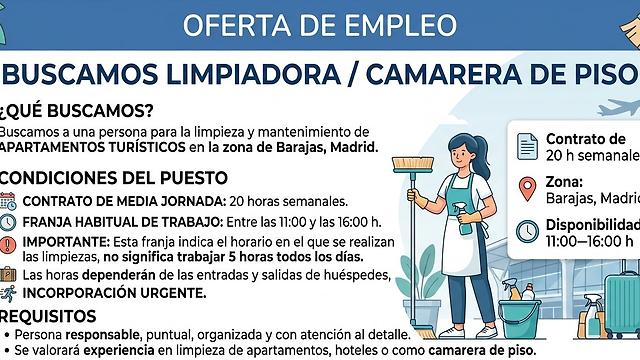 Buscamos limpiadoras en la zona de Barajas, Madrid