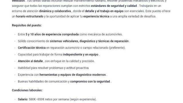 Mecánico– Holanda (580-650€ netos/semana)