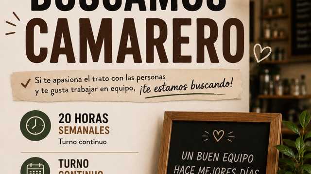 Camarero/a – 20 horas semanales
