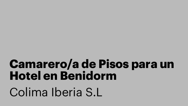 Camarero/a de Pisos para un Hotel en Benidorm