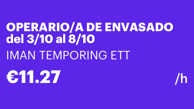 OPERARIO/A DE ENVASADO del 3/10 al 8/10