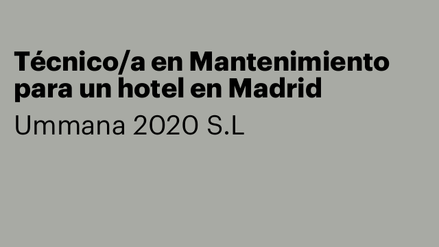 Técnico/a en Mantenimiento para un hotel en Madrid