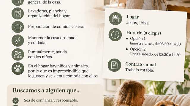 SE BUSCA PERSONA PARA LIMPIEZA DE HOGAR – JESÚS, IBIZA