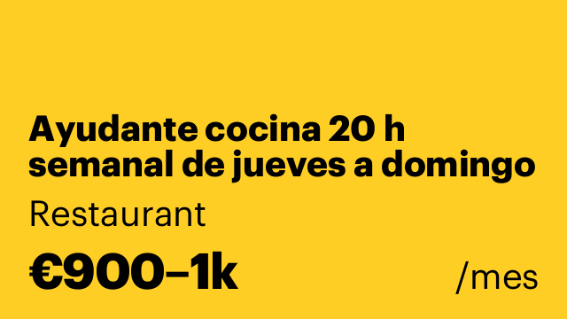 Ayudante cocina 20 h semanal de jueves a domingo