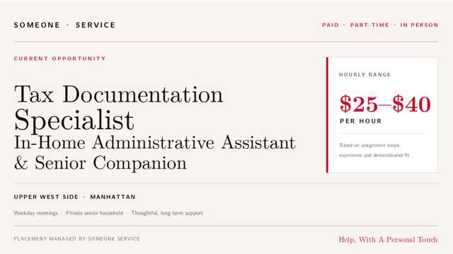 TAX SPECIALIST / HOME-Based Administrative Assistant/Senior Companion (Part-Time)