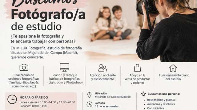 Fotografa de estudio. Atención al cliente y ventas