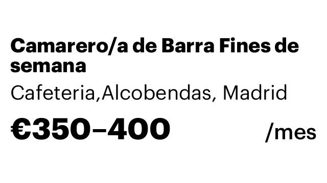 Camarero/a de Barra Fines de semana