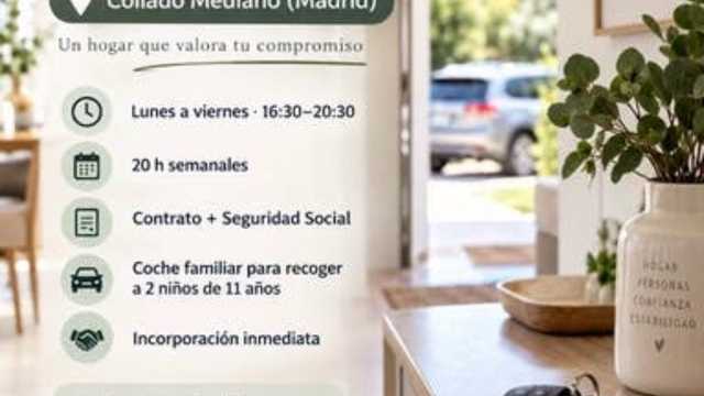 Empleada de hogar 20h L-V tardes con carnet