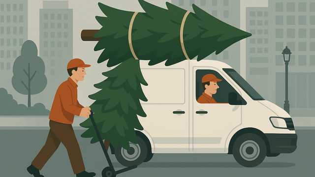 Conductor/a autonomo con furgoneta reparto de arboles con acompañante