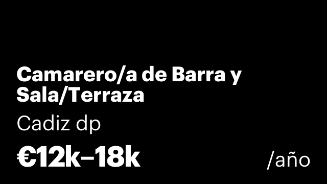 Camarero/a de Barra y Sala/Terraza
