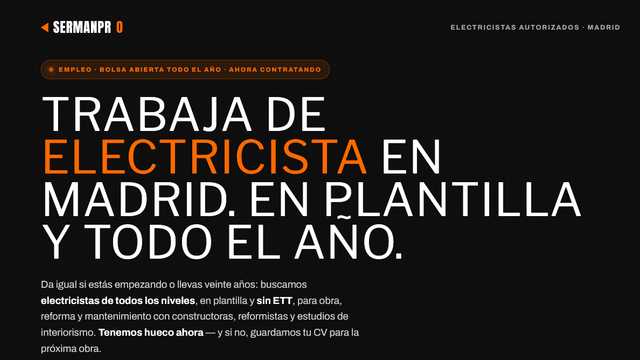 Electricista de obra y reforma – Madrid (fijo, sin ETT)
