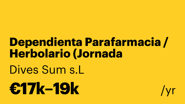 Dependienta Parafarmacia / Herbolario (Jornada Completa)