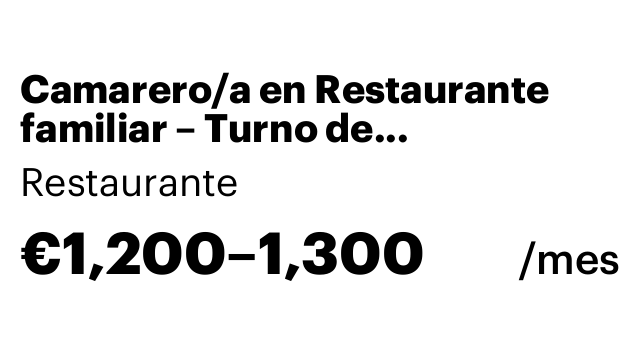 Camarero/a en Restaurante familiar – Turno de Tarde-Noche (30h)