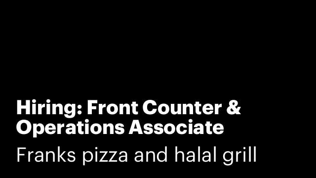 Hiring: Front Counter & Operations Associate