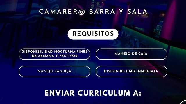 Camarero/a de Barra y Sala/Terraza