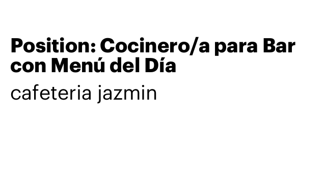 Position: Cocinero/a para Bar con Menú del Día