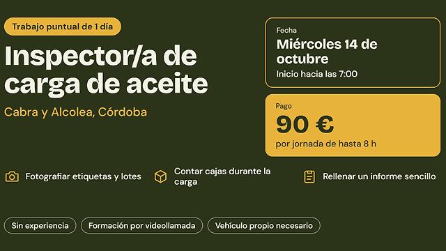 Inspector/a de carga de aceite (trabajo puntual de un día), Córdoba