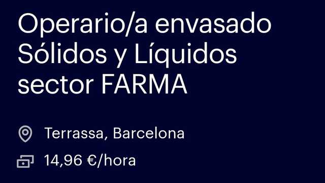 Operario/a envasado Sólidos y Líquidos sector FARMA