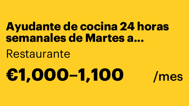 Ayudante de cocina 24 horas semanales de Martes a Domingo