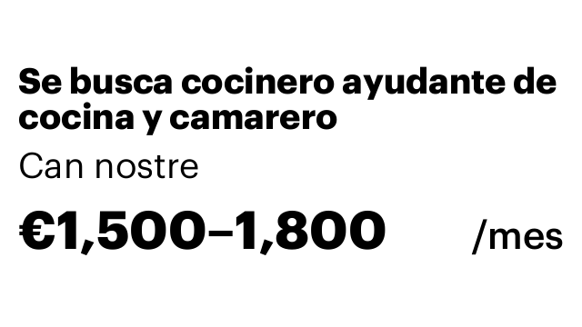 Se busca cocinero ayudante de cocina y camarero