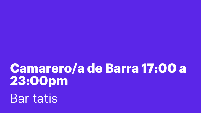 Camarero/a de Barra 17:00 a 23:00pm