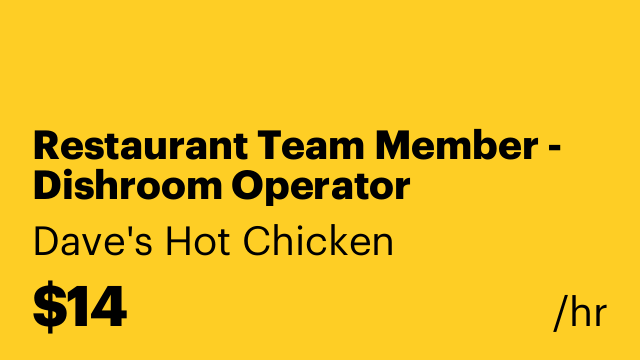 Restaurant Team Member - Dishroom Operator