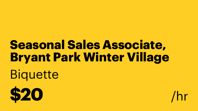 Seasonal Sales Associate, Bryant Park Winter Village