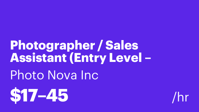 Photographer / Sales Assistant (Entry Level – Training Provided)