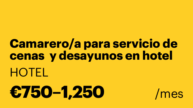 Camarero/a para servicio de cenas  y desayunos en hotel