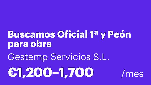 Buscamos Oficial 1ª y Peón para obra