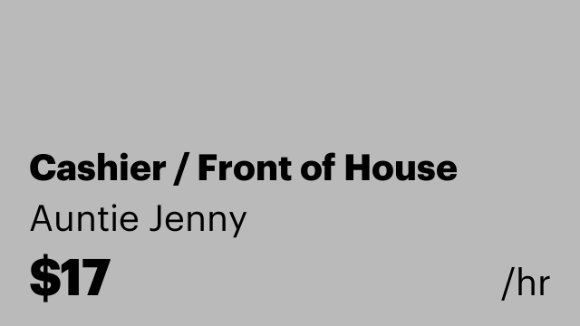 Cashier / Front of House