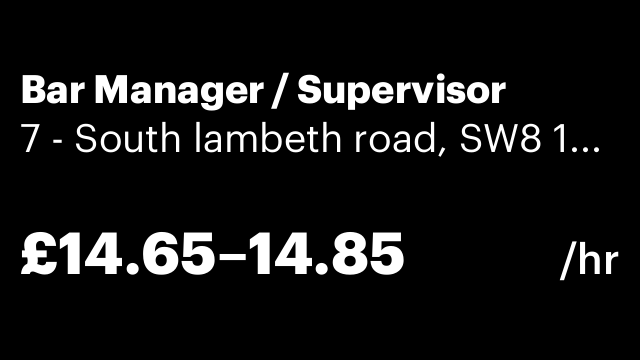 Bar Manager / Supervisor